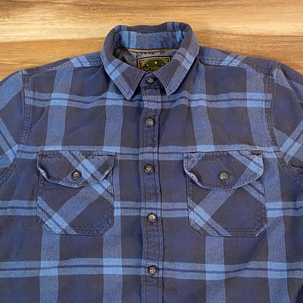 Anchorage Expedition Flannel Shirt Mens Medium Blue Plaid Button Up